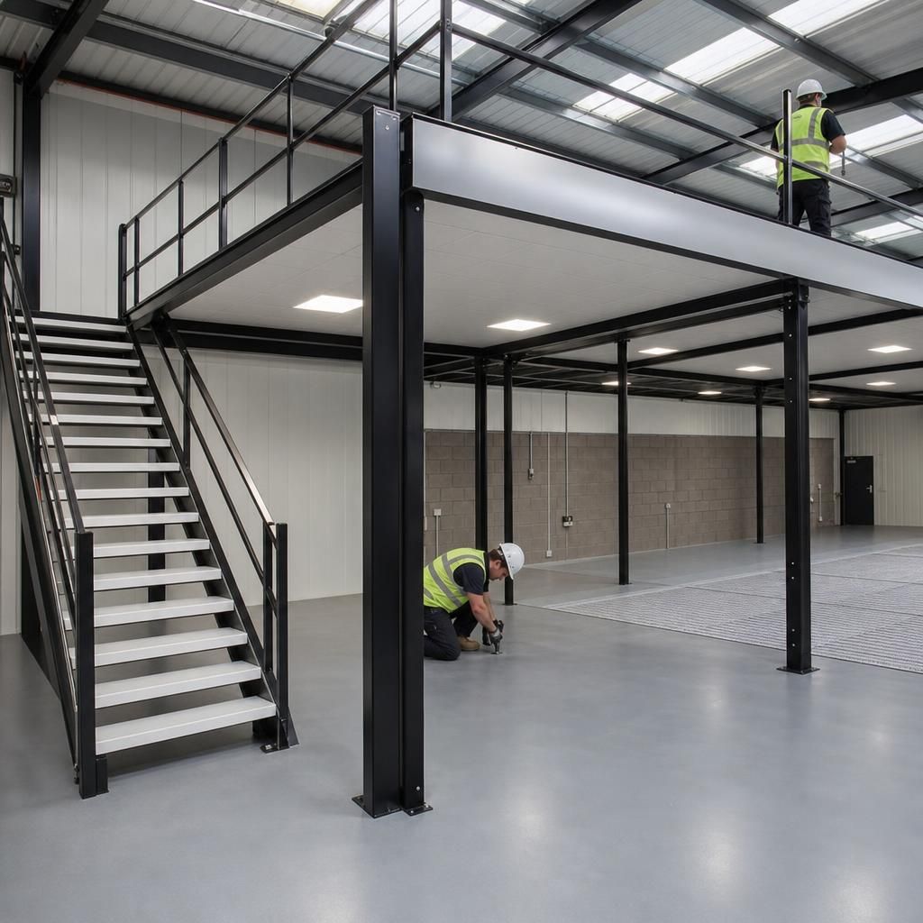 Industrial mezzanine floor in a warehouse