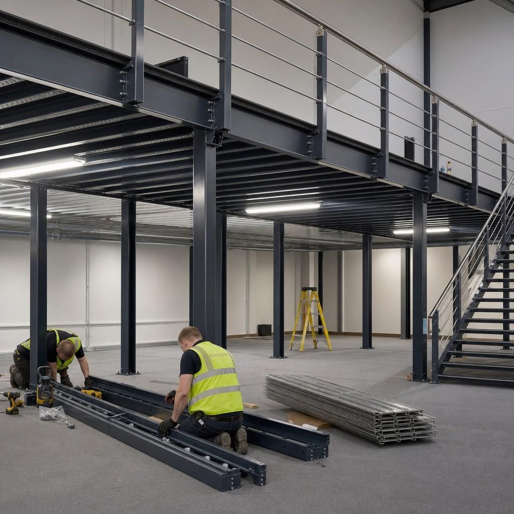 Warehouse mezzanine with conveyor