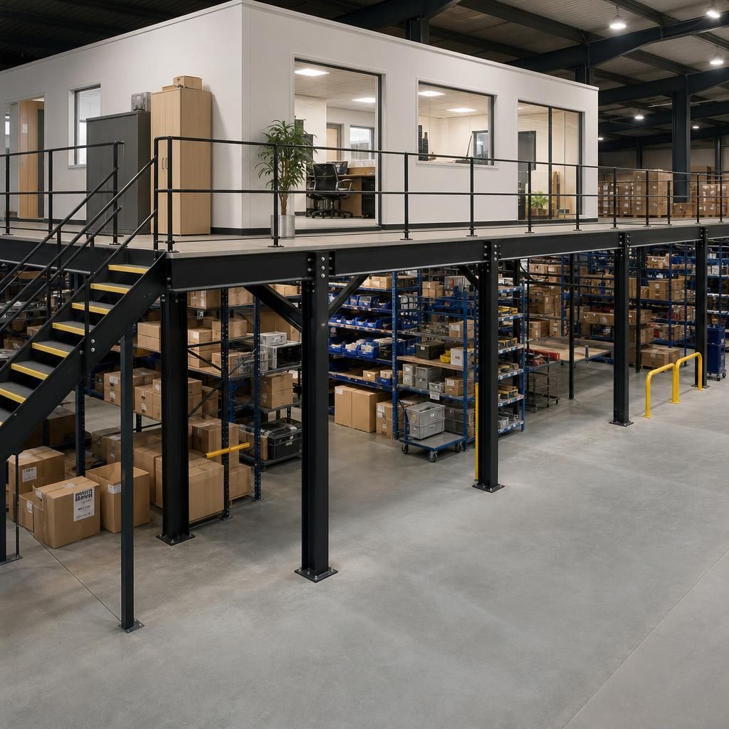 Office space on mezzanine floor in a warehouse
