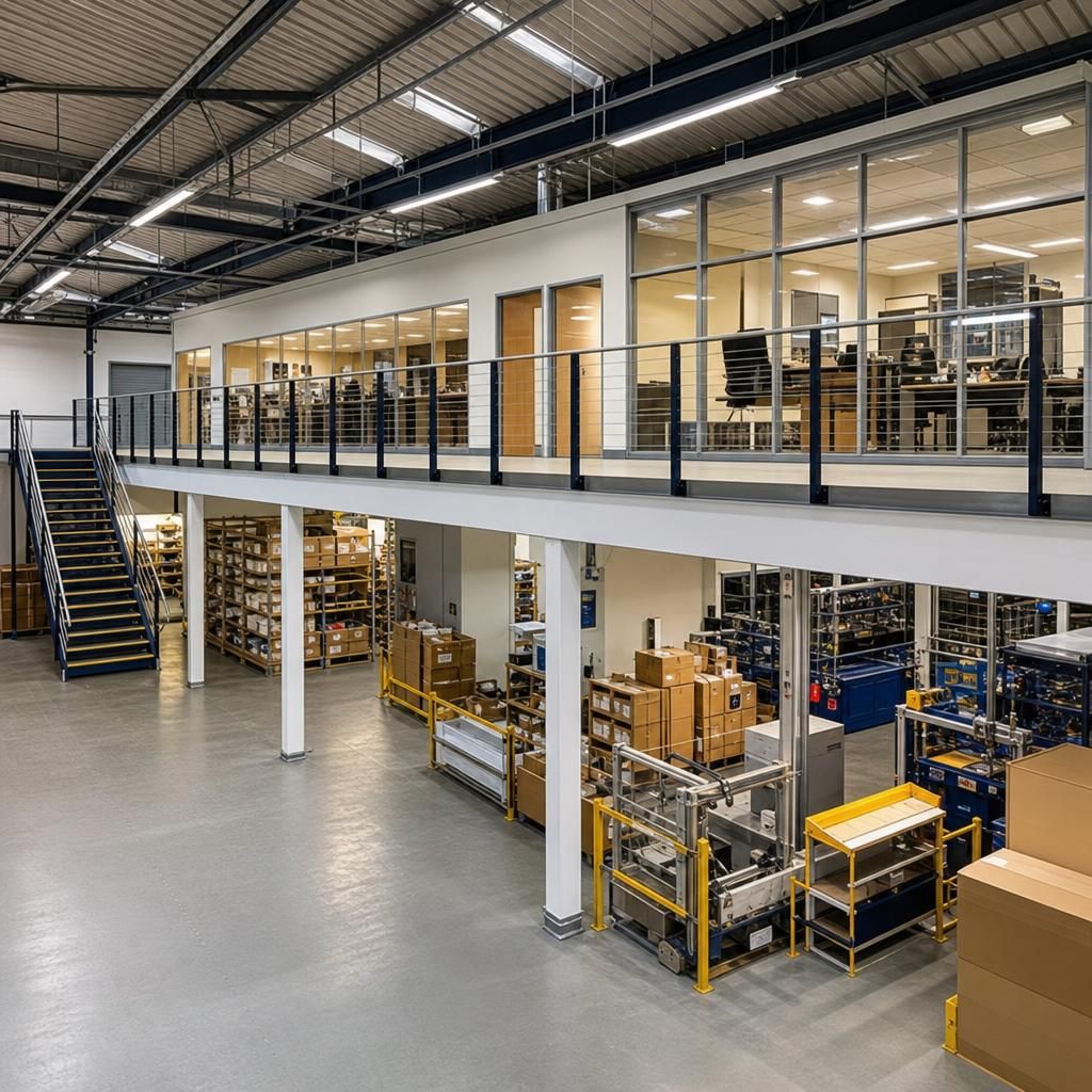 Production space on mezzanine floor