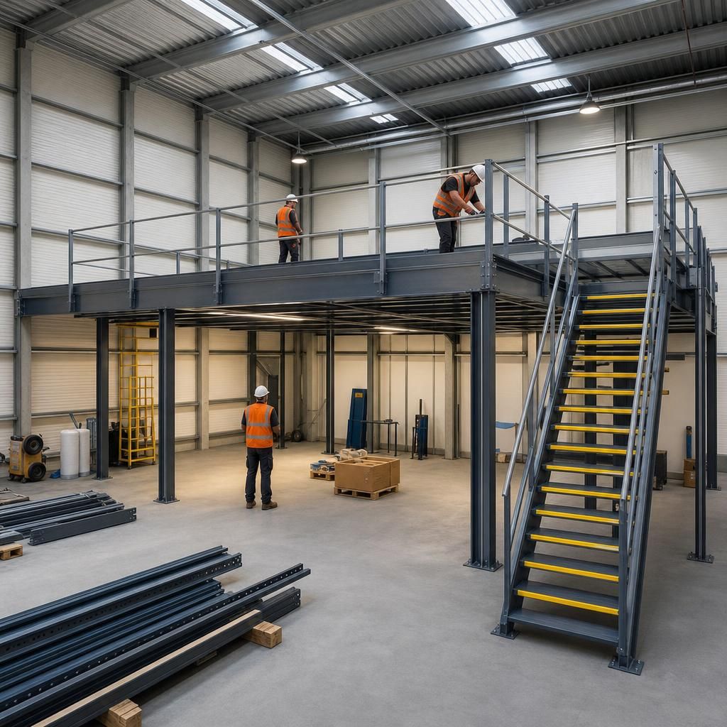 Modern mezzanine with glass railings