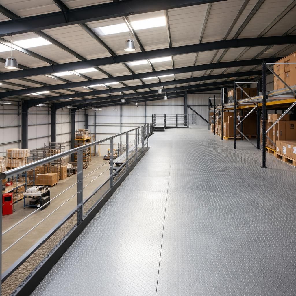 Completed mezzanine floor with storage shelves