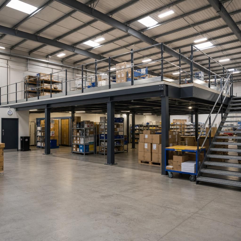 Satisfied client with newly installed mezzanine