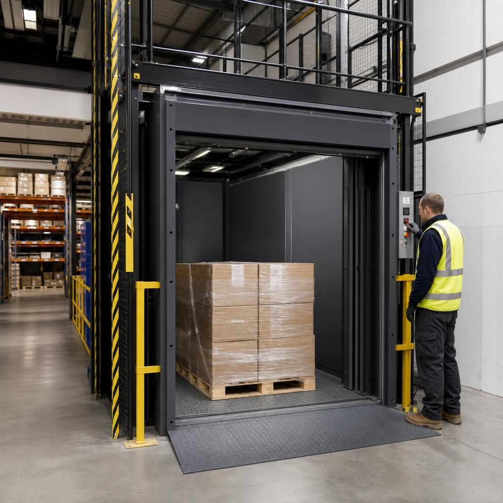 Hydraulic lift system in a warehouse