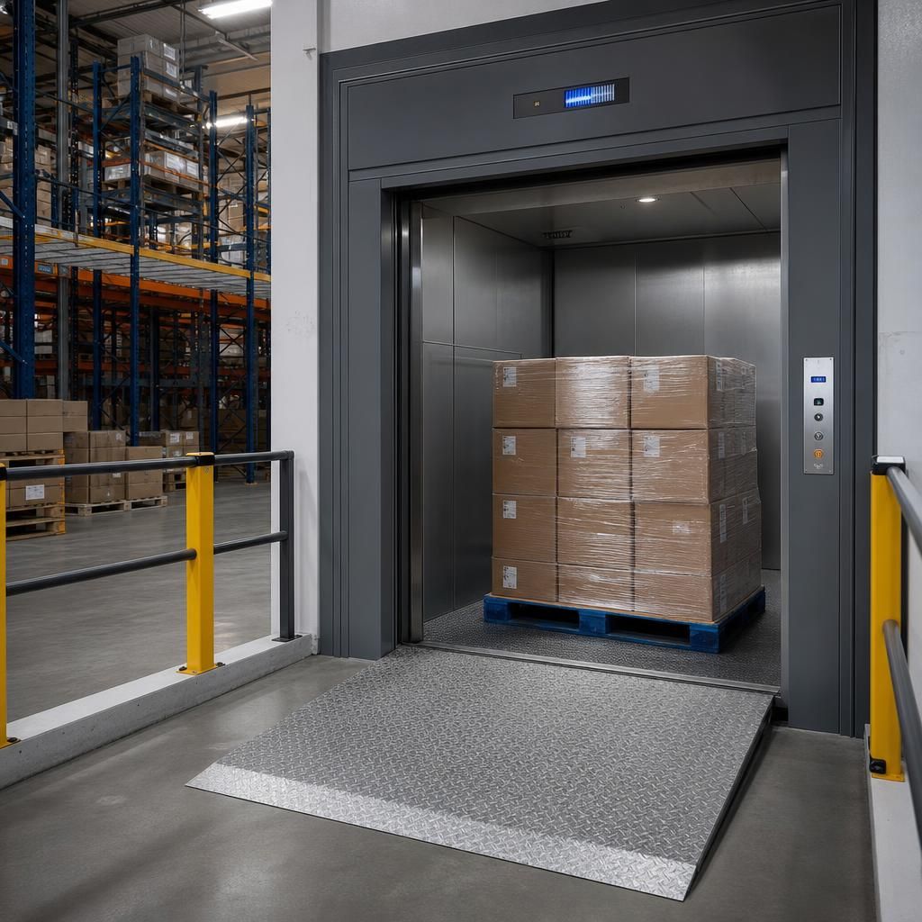 Freight elevator moving cargo