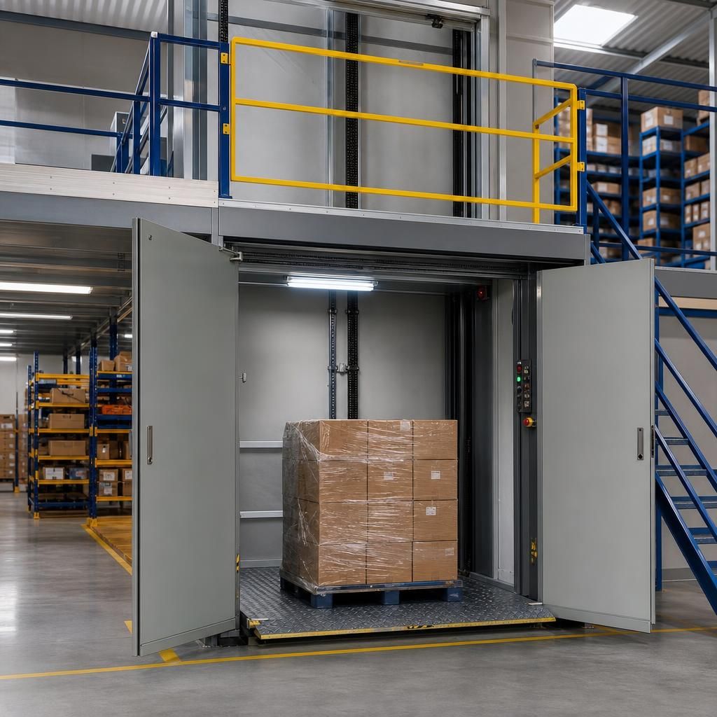 Loading ramp adjacent to a warehouse mezzanine