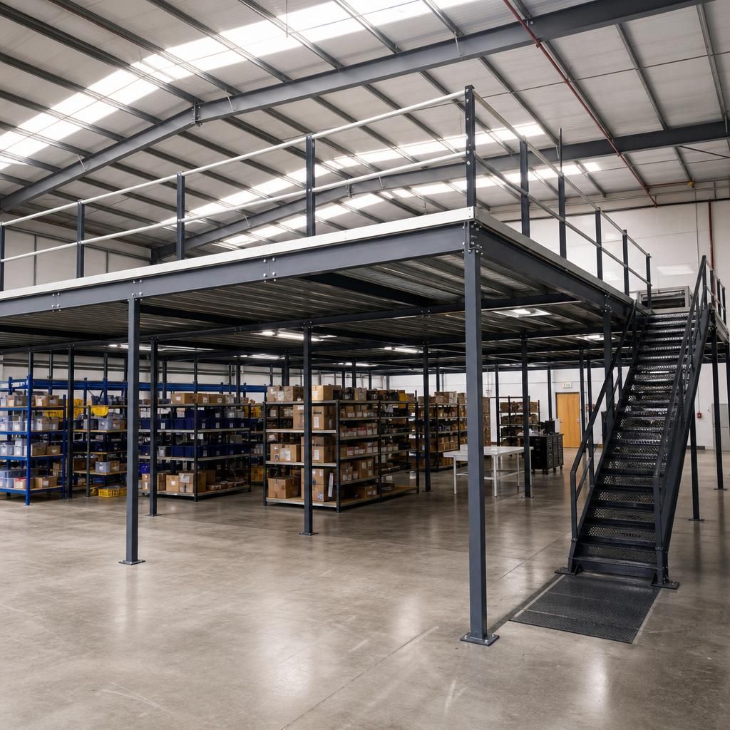 Assembly of a modular mezzanine floor