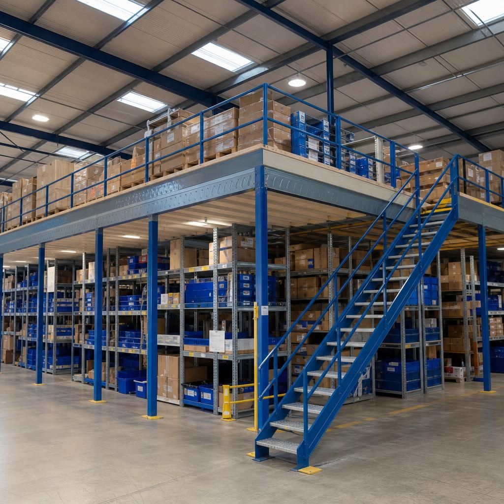 Shelving-supported mezzanine structure