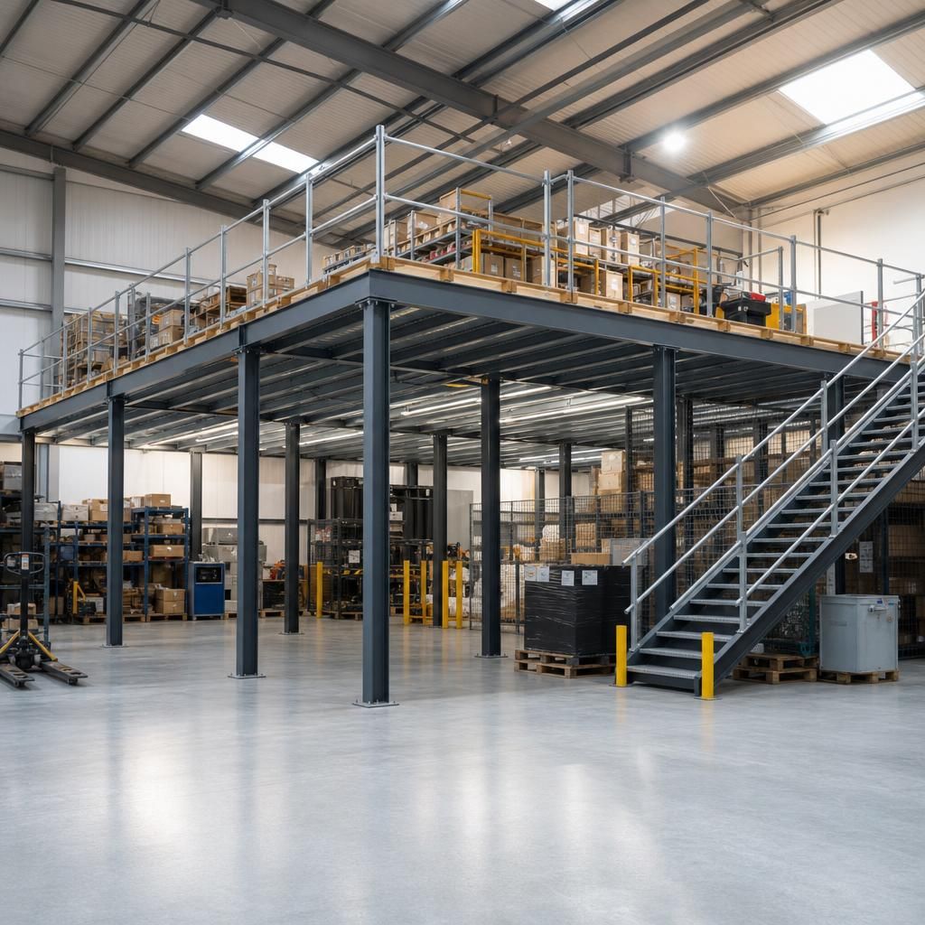 Warehouse mezzanine adhering to safety standards