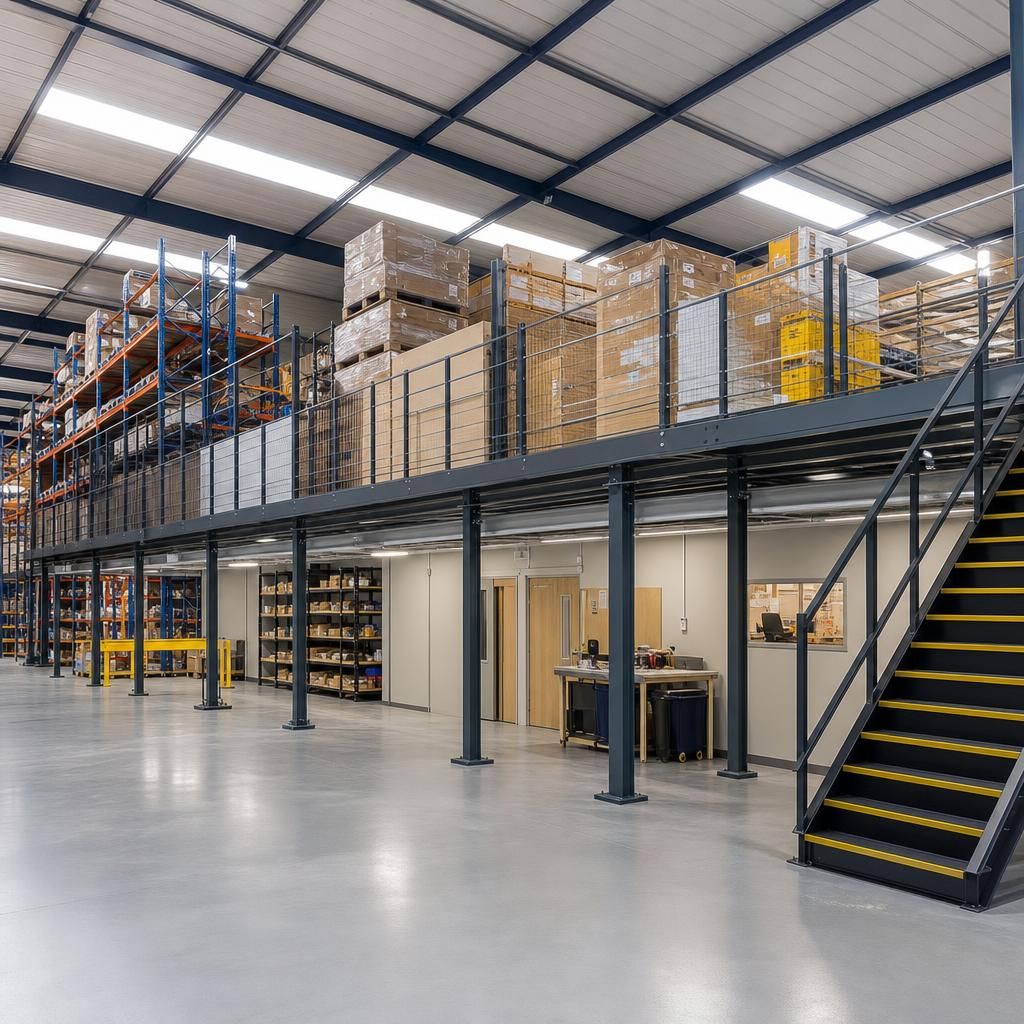 Modular mezzanine with modular furniture