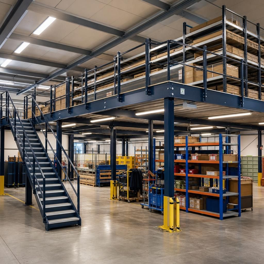 Freestanding Steel Mezzanine with Stair Access