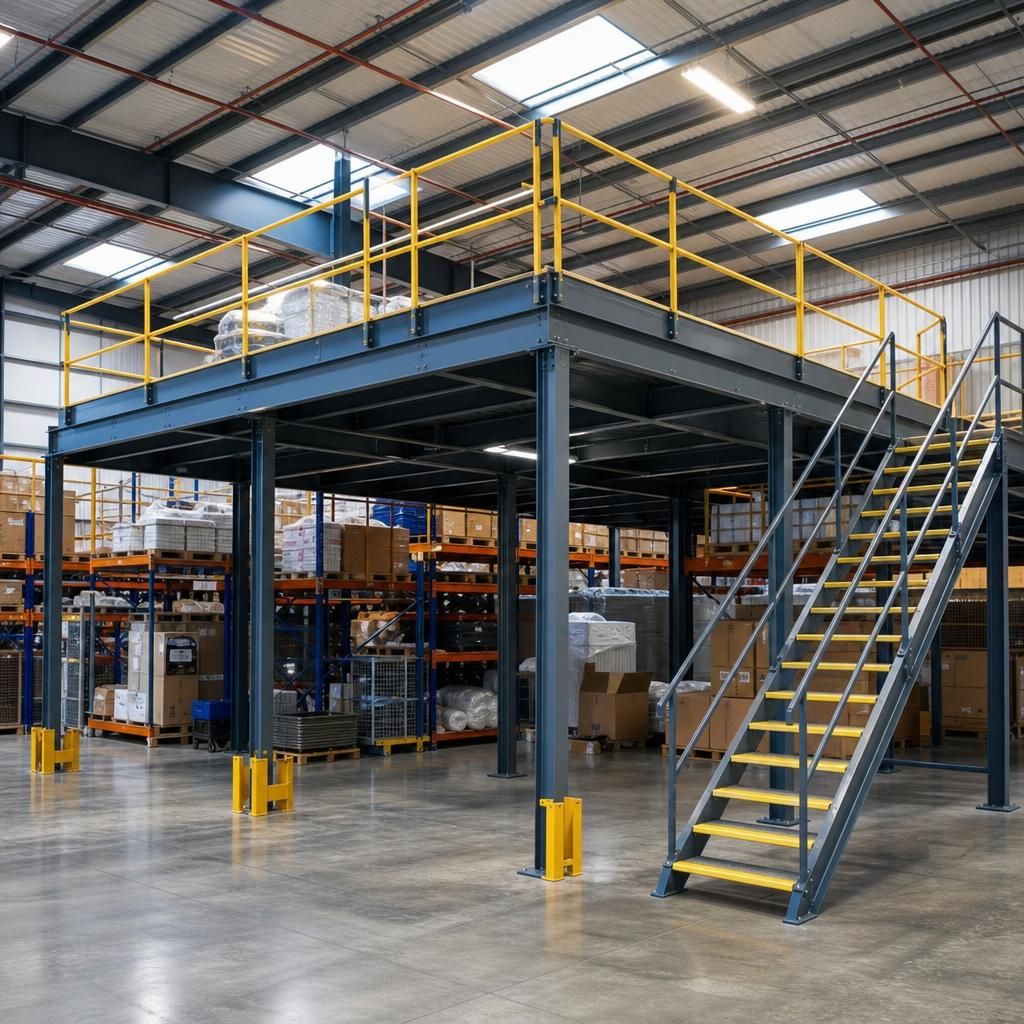 Warehouse workers using a mezzanine safely