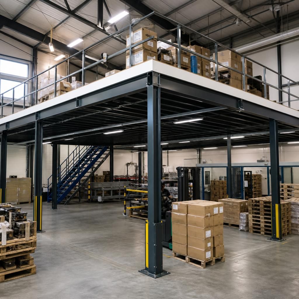 Production area with mezzanine floor installation