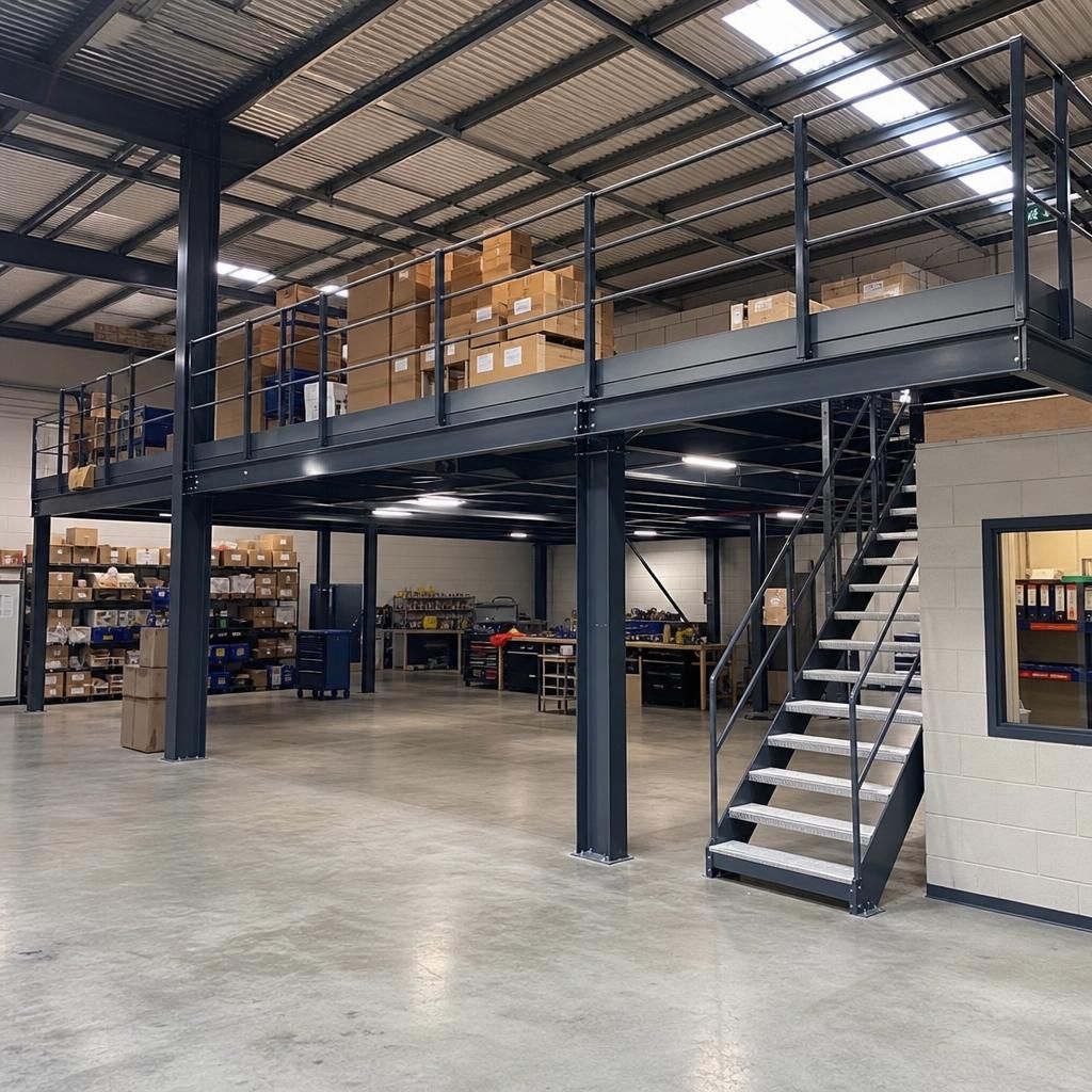 Warehouse before and after mezzanine installation