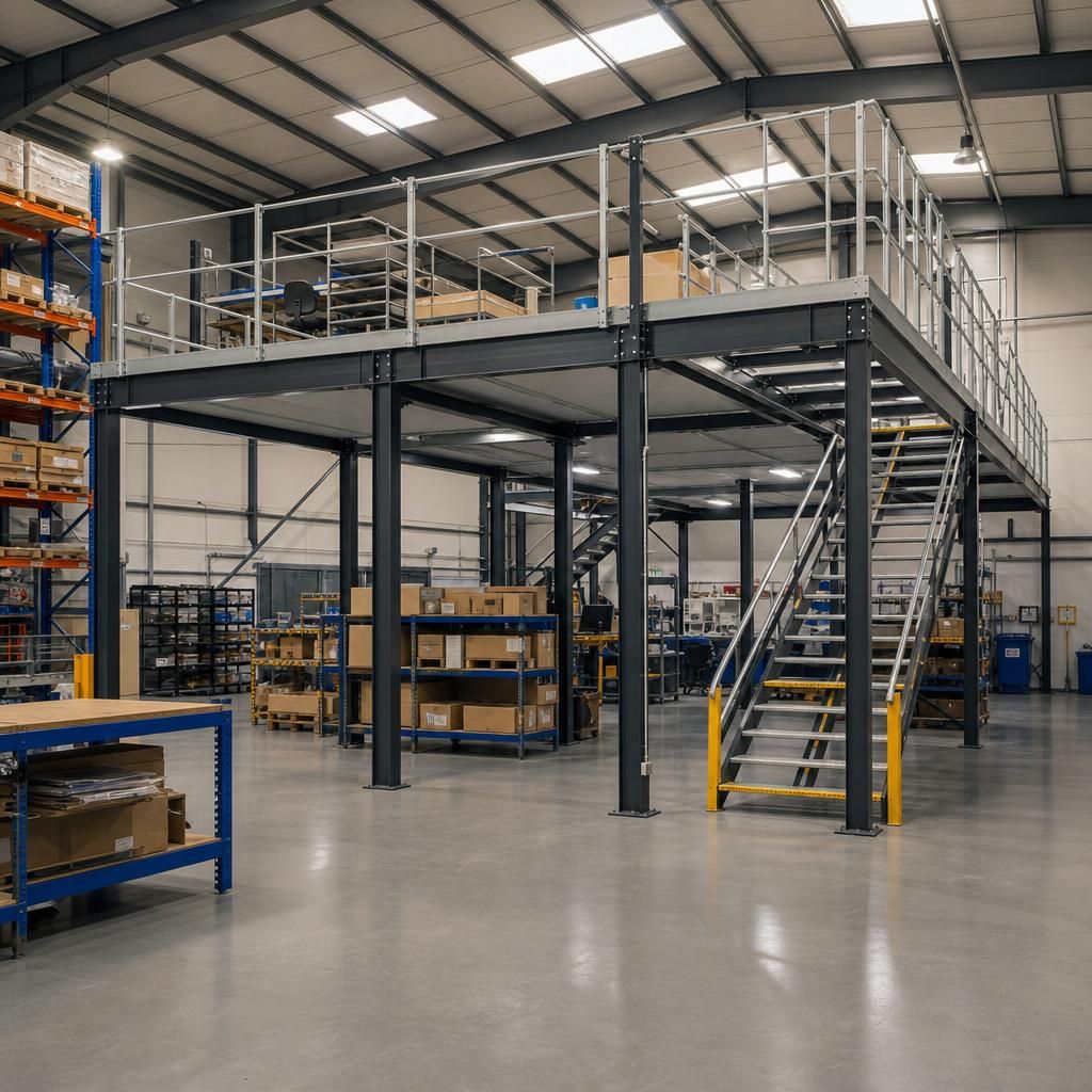Before and after mezzanine installation in distribution centre
