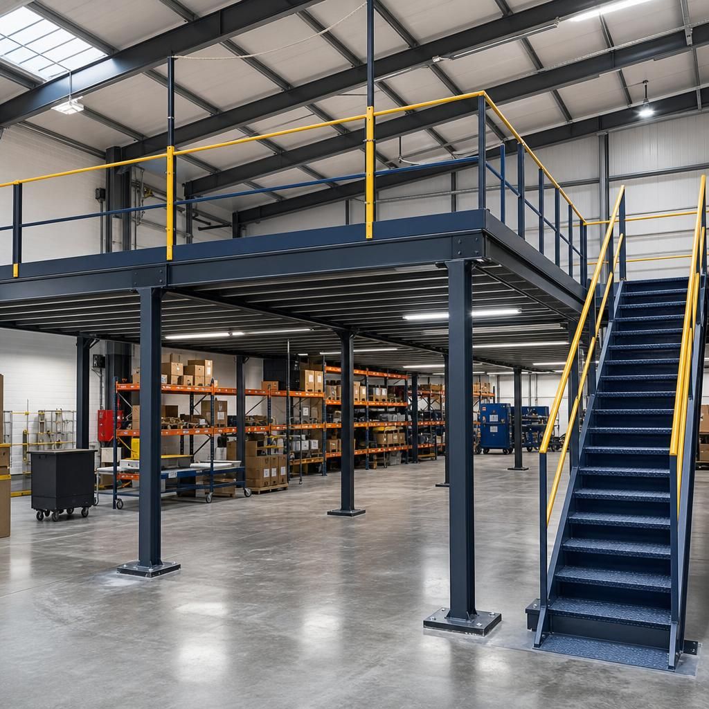 Retail stockroom mezzanine installation