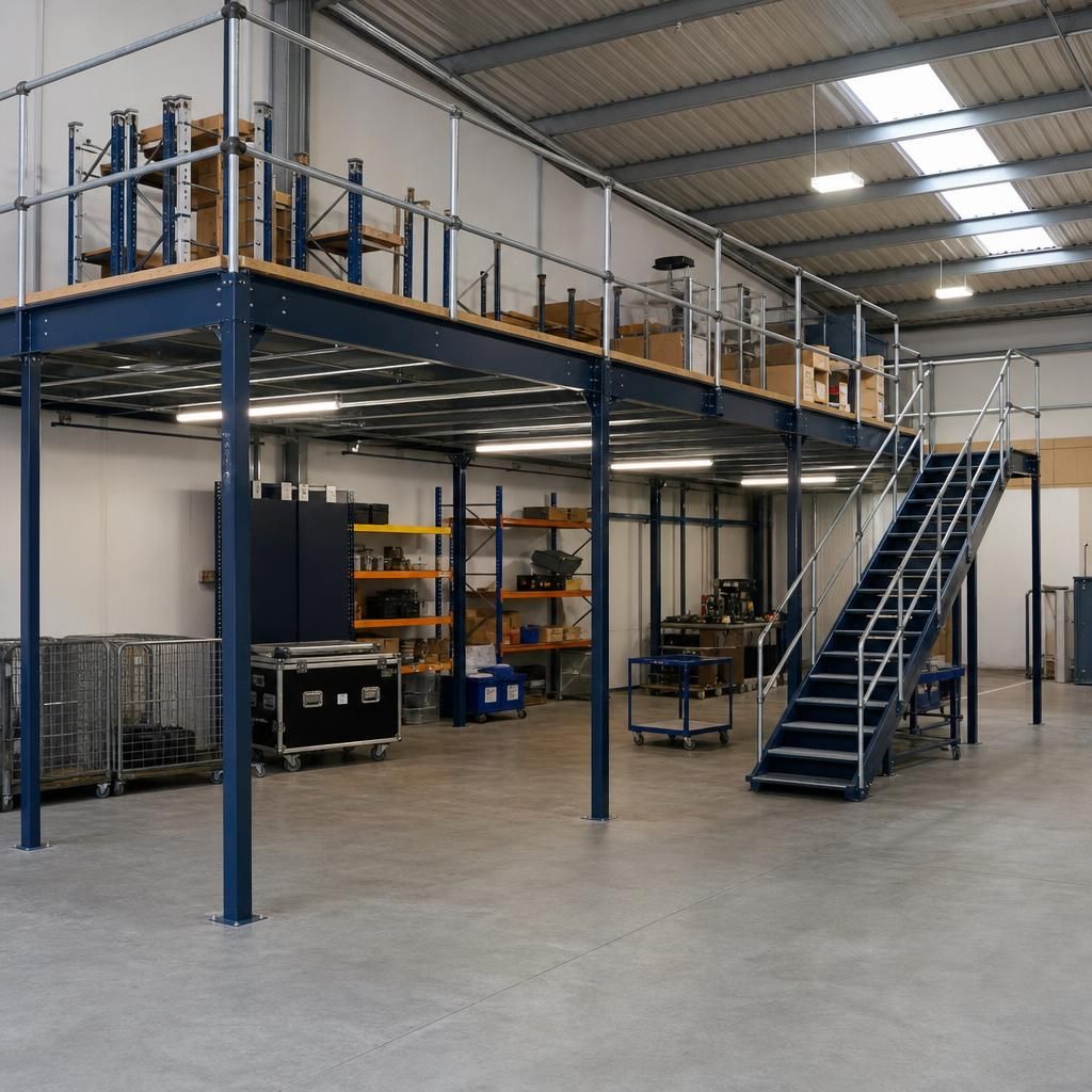 Modular mezzanine structure inside an industrial facility