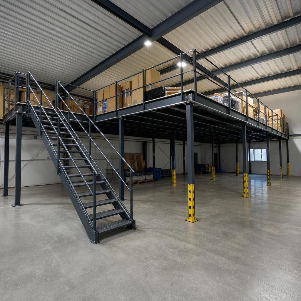 Steel mezzanine used for workspace
