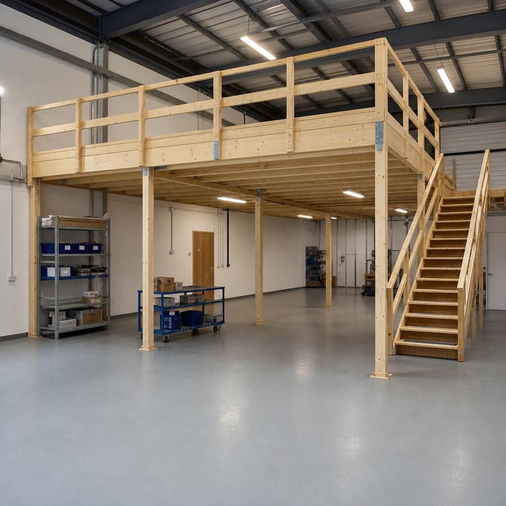 Warehouse floor after portable mezzanine setup