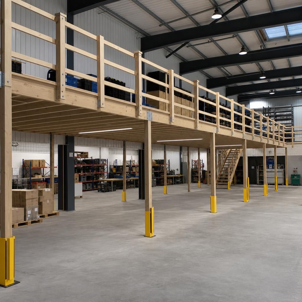 Warehouse with timber mezzanine structure